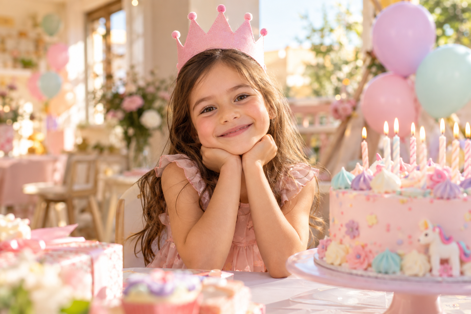 Pembe taçlı bir çocuğun doğum günü sevinci; temsili görsel